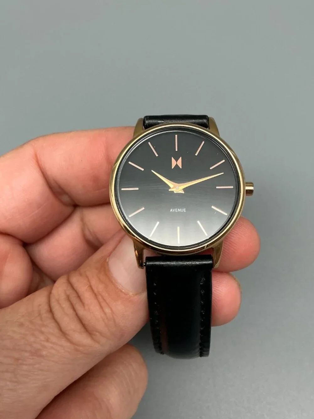 MVMT Madison Avenue Womens Watch 28mm Gold Tone Black Leather Band New Battery